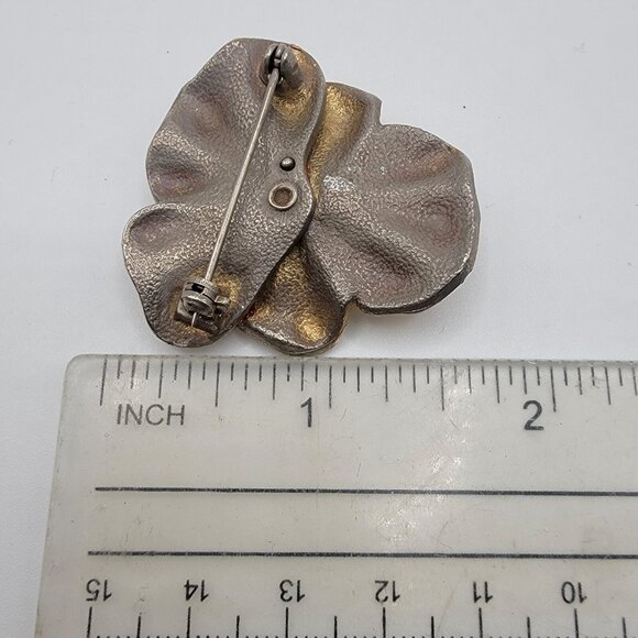 Vintage Orange Flower Floral Brooch Pin Pansy Rhinestones FLAW - Picture 4 of 4